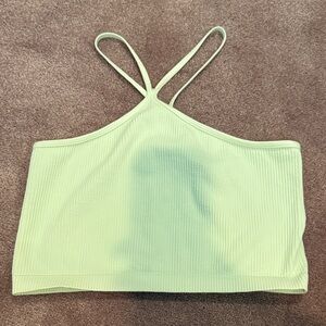Green cross neck crop top